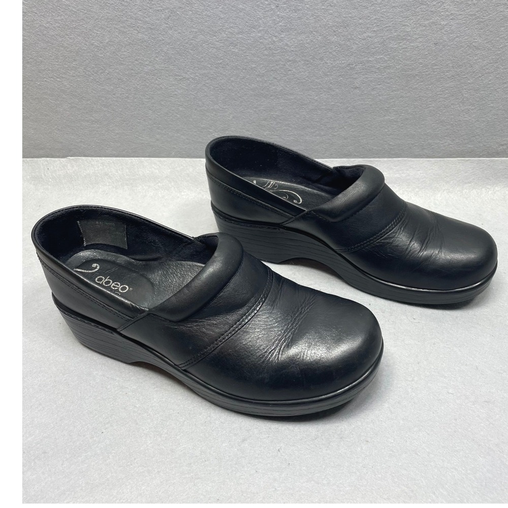 Abeo B.I.O. System Flora Black Leather Clogs Slip Resistant Shoes Brazil 8N 5116